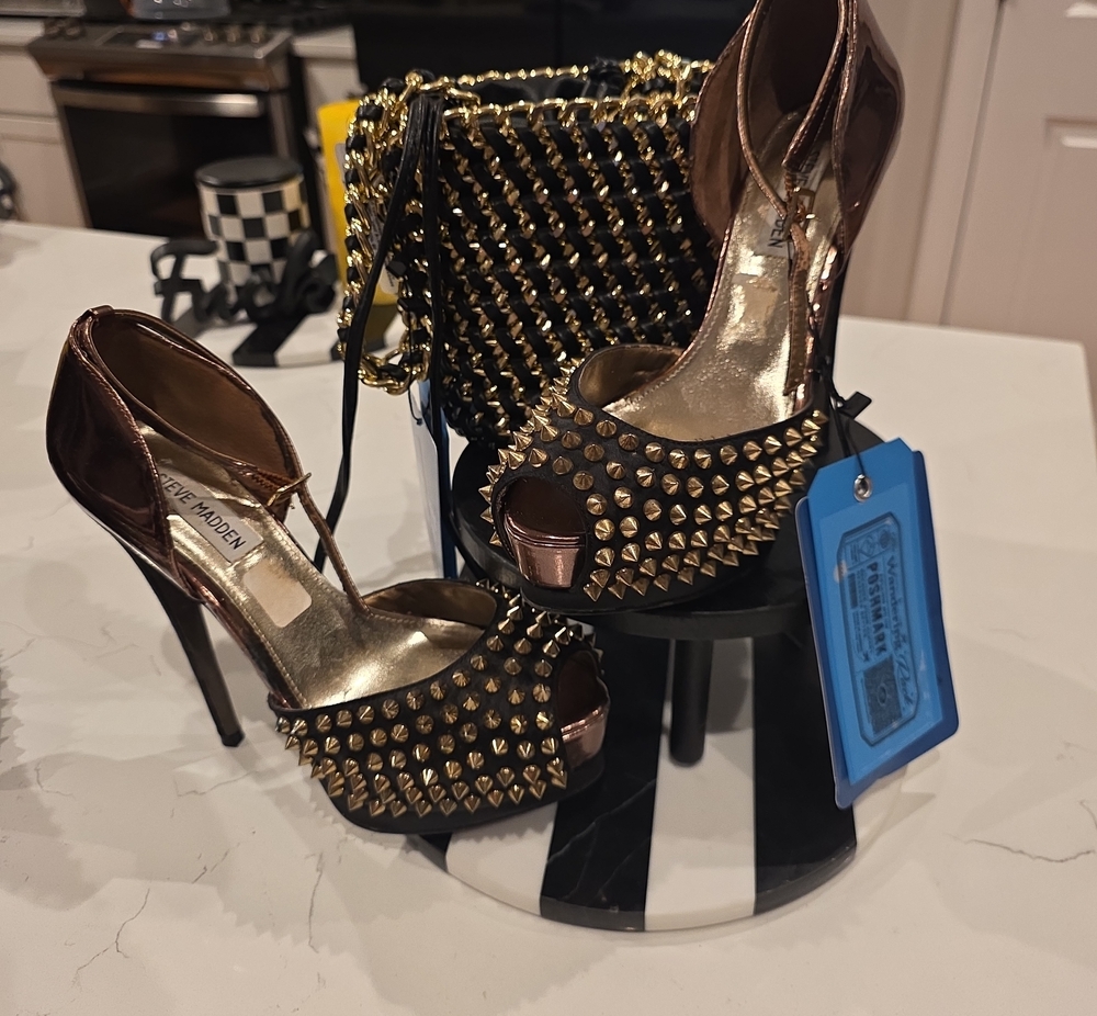 Steve Madden Peep-Toe Spike Stilettos And Free People Bag. SET. BNWT.